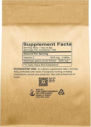 Miniatura 2 de Pure Original Ingredients Acerola Cherry Powder sin OMG, sin gluten, embalaje ecológico (1 libra)