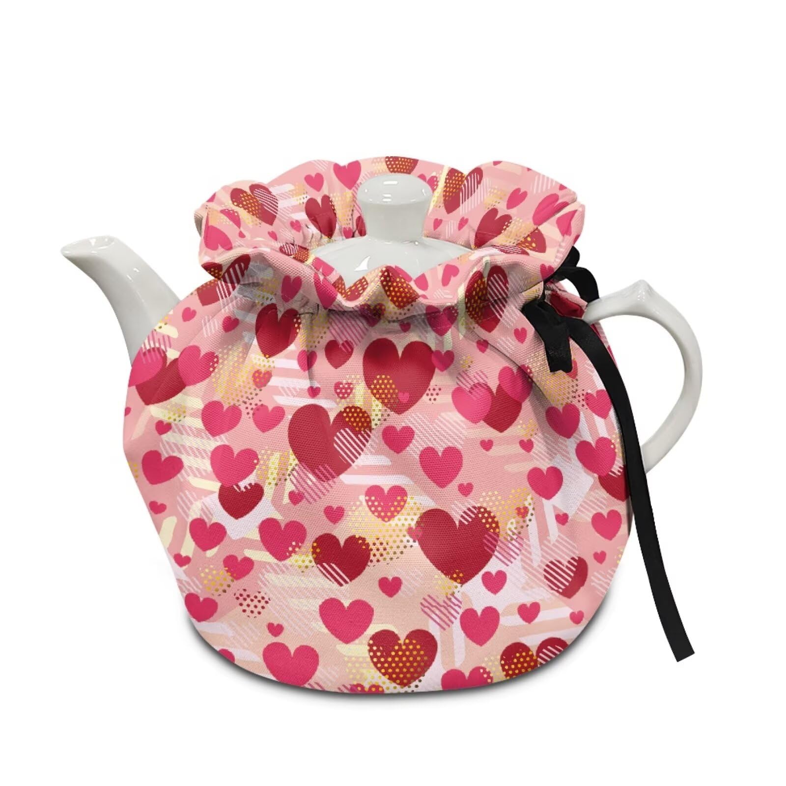 Pink Heart Tea Cosy, Scratches-Proof Insulated Kitchen Teapot Dust Cover with Drawstring, Tea Pot Cozy Breakfast Warmer for Home Kitchen Table Decoration