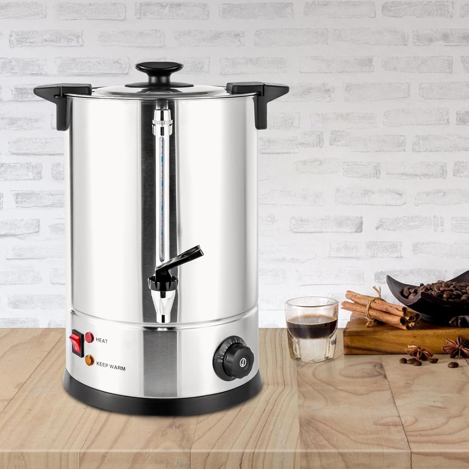 12L Stainless Steel Commercial Coffee Urn - 1KW Electric Hot Water Dispenser for Tea, Hot Chocolate & Coffee - Ideal for Cafes, Buffets, Offices & Catering - Temp Range 30-110°C/86-230°F