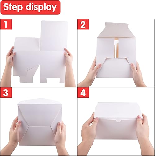 Miniatura 4 de JOYIN 16 cajas de regalo blancas de Navidad, 8 x 8 x 4 pulgadas, cajas de regalo fáciles de montar con cordeles de hierba y papel de rafia para el