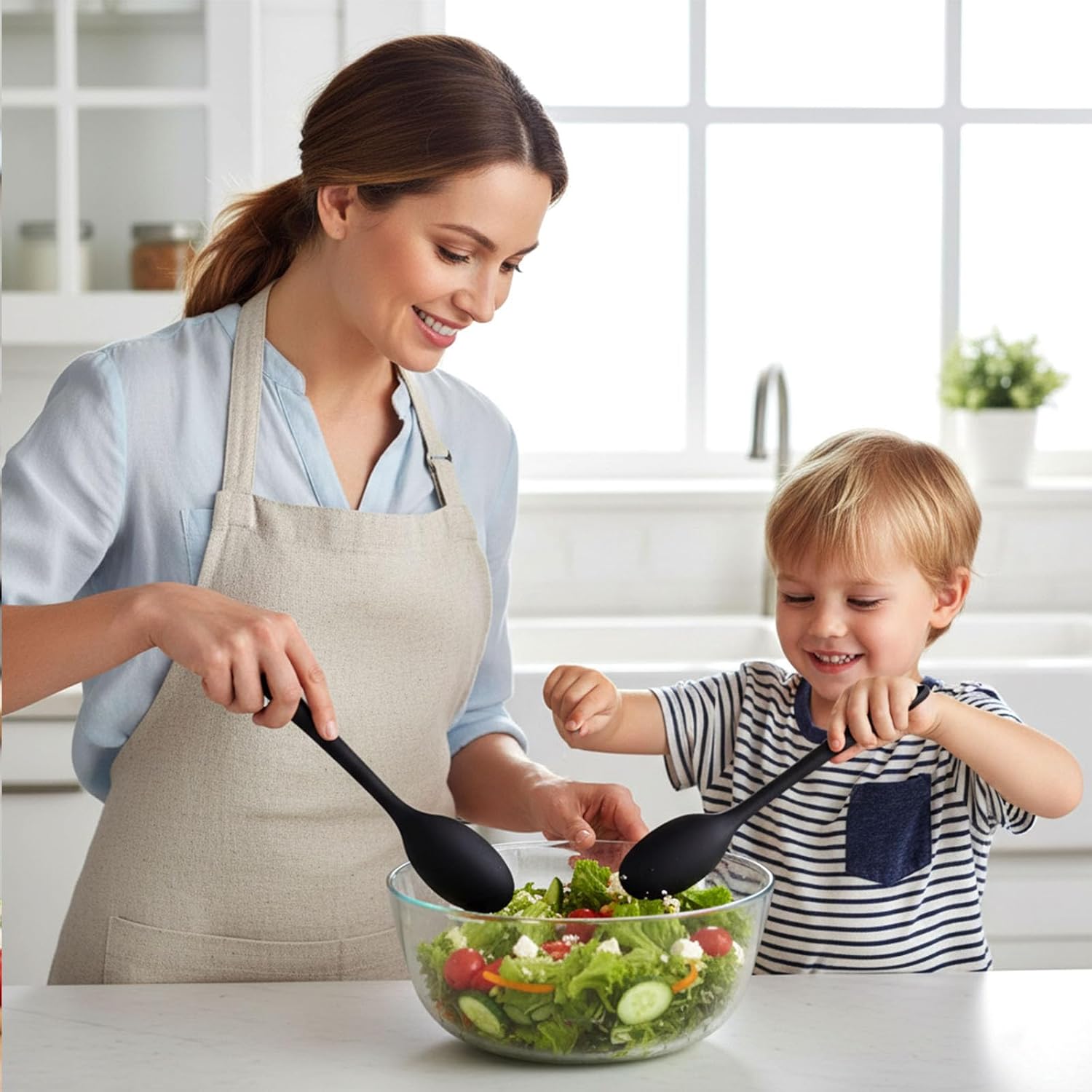 10-Piece Wooden Acacia & 4-Piece Silicone Spoon Set for Cooking, Nonstick Kitchen Utensils, Heat-Resistant & Durable Tools for Stirring, Mixing, Serving, Ideal for Daily Cooking & Gifts