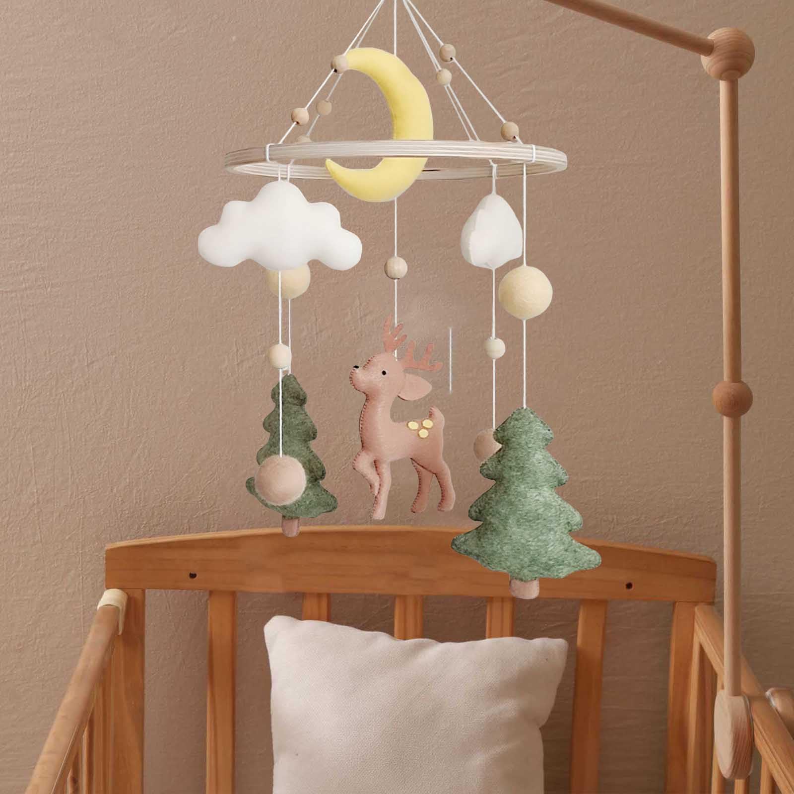 Baby Mobile Baby Windspiele, Hirsch Wald Thema Babybett Mobile aus Filz, Hängende Bettglocke Neugeborene Geschenk für Baby Mädchen Jungen