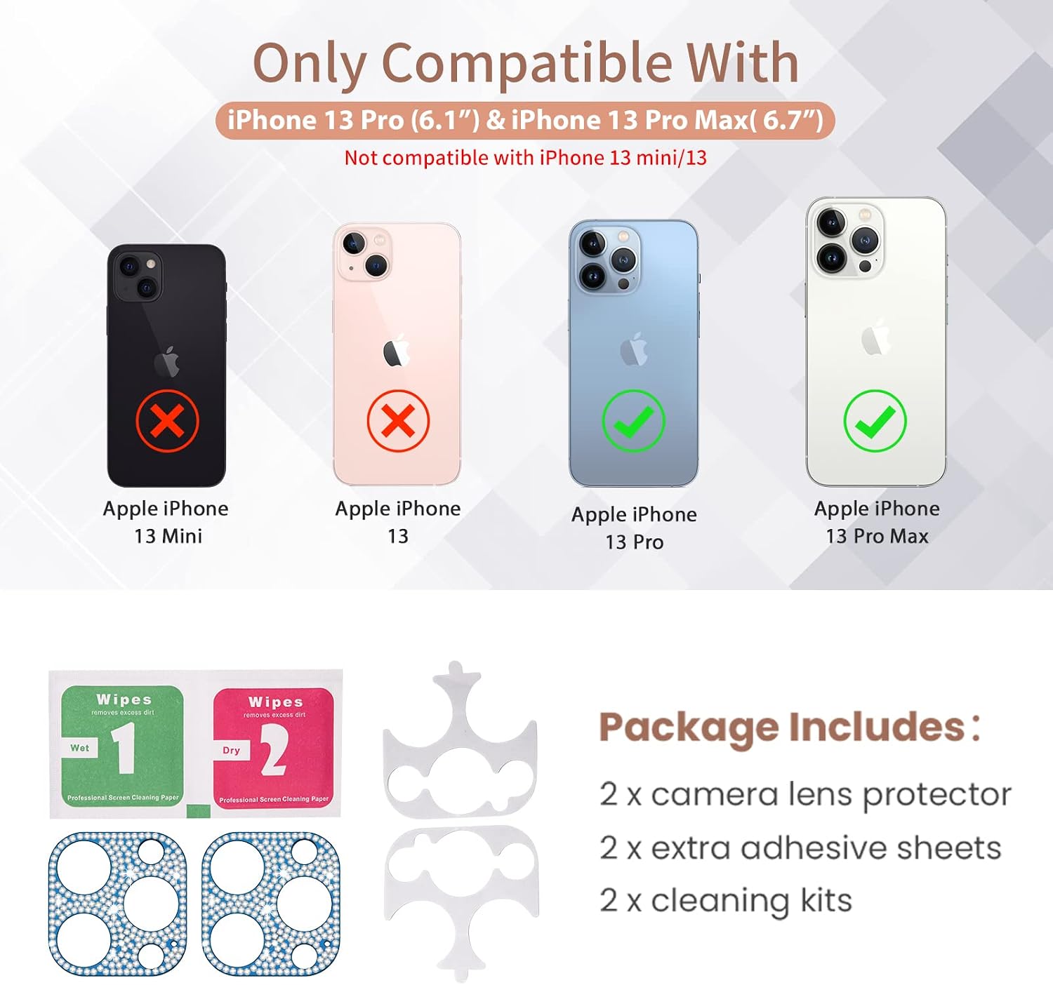Goton [2 Pack] Bling Camera Lens Protector Compatible with iPhone 13 Pro Max & 13 Pro Glitter Diamond Metal Lens Protective Decoration Cover Accessories for 13 Pro / 13 Pro Max Blue+Blue