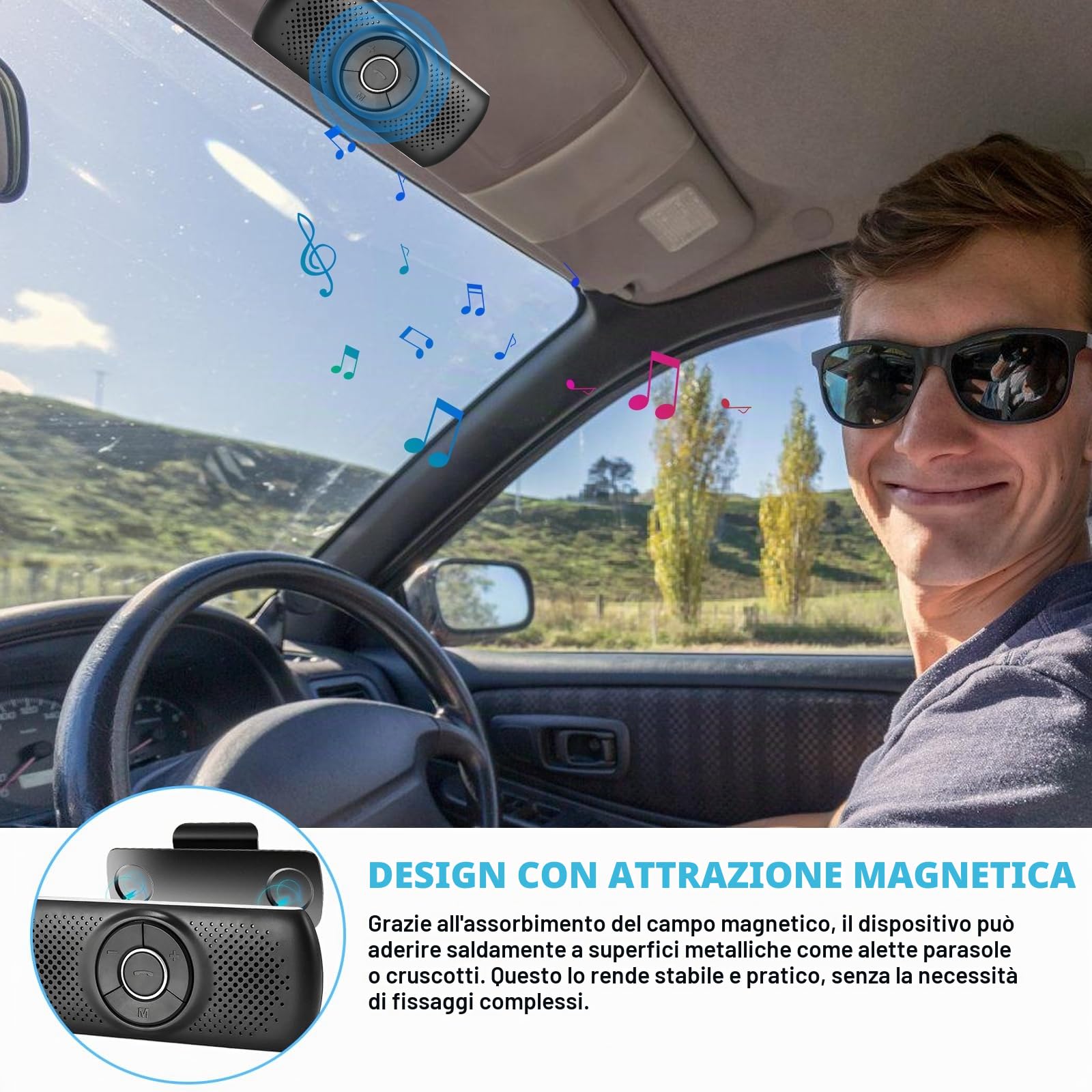 Kit Vivavoce Bluetooth 5.0 LEKEFETO Con Clip Magnetica, Slot TF E Microfono Integrato – Per Auto, Ufficio E Viaggi