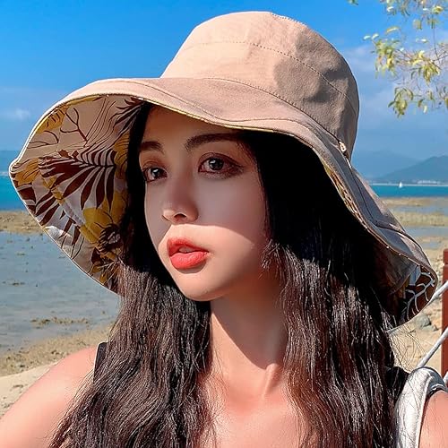 Vista 17 de Reversible Floral Sun Hats UV Protection UPF Packable Wide Brim Chin Strap Women