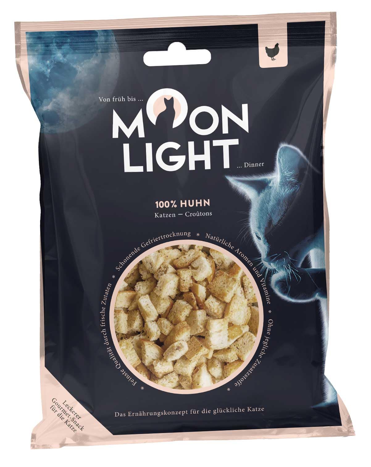 Moonlight grzanki dla kotów, 1 opakowanie – kurczak, liofilizowany, 100% kurczak, przekąska dla kota premium i polewy, chrupiące i czyste, bez zbóż i cukru