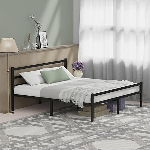 Miniatura 7 de Musen Base de cama King con cabecera y estribo plataforma de 14 pulgadas con almacenamiento marco de cama de metal de acero resistente no necesita