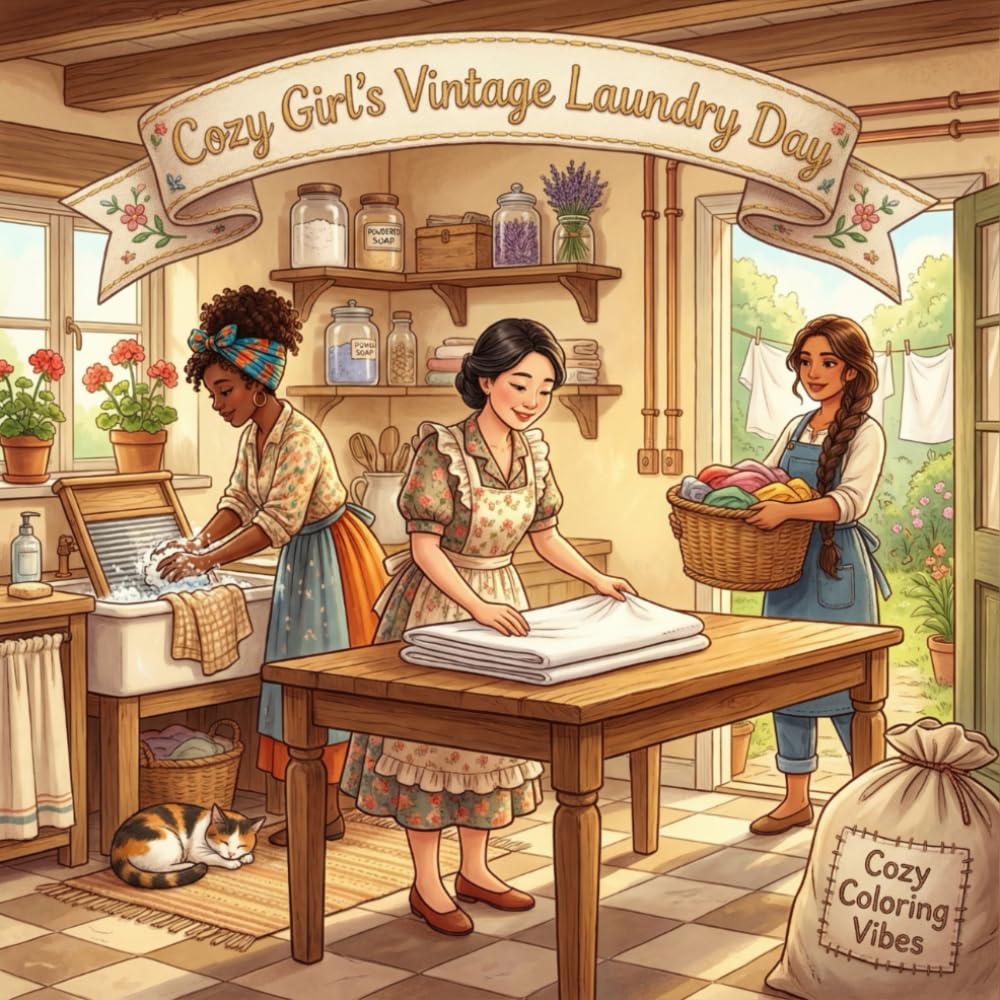 Cozy Girl’s Vintage Laundry Day: Cute Bold Line Adult Coloring Book | Home Daily Routines, Peaceful Homebody Scenes & Aesthetic Moments | Creative ... & Mindfulness Therapy (Cozy Girl Collection)