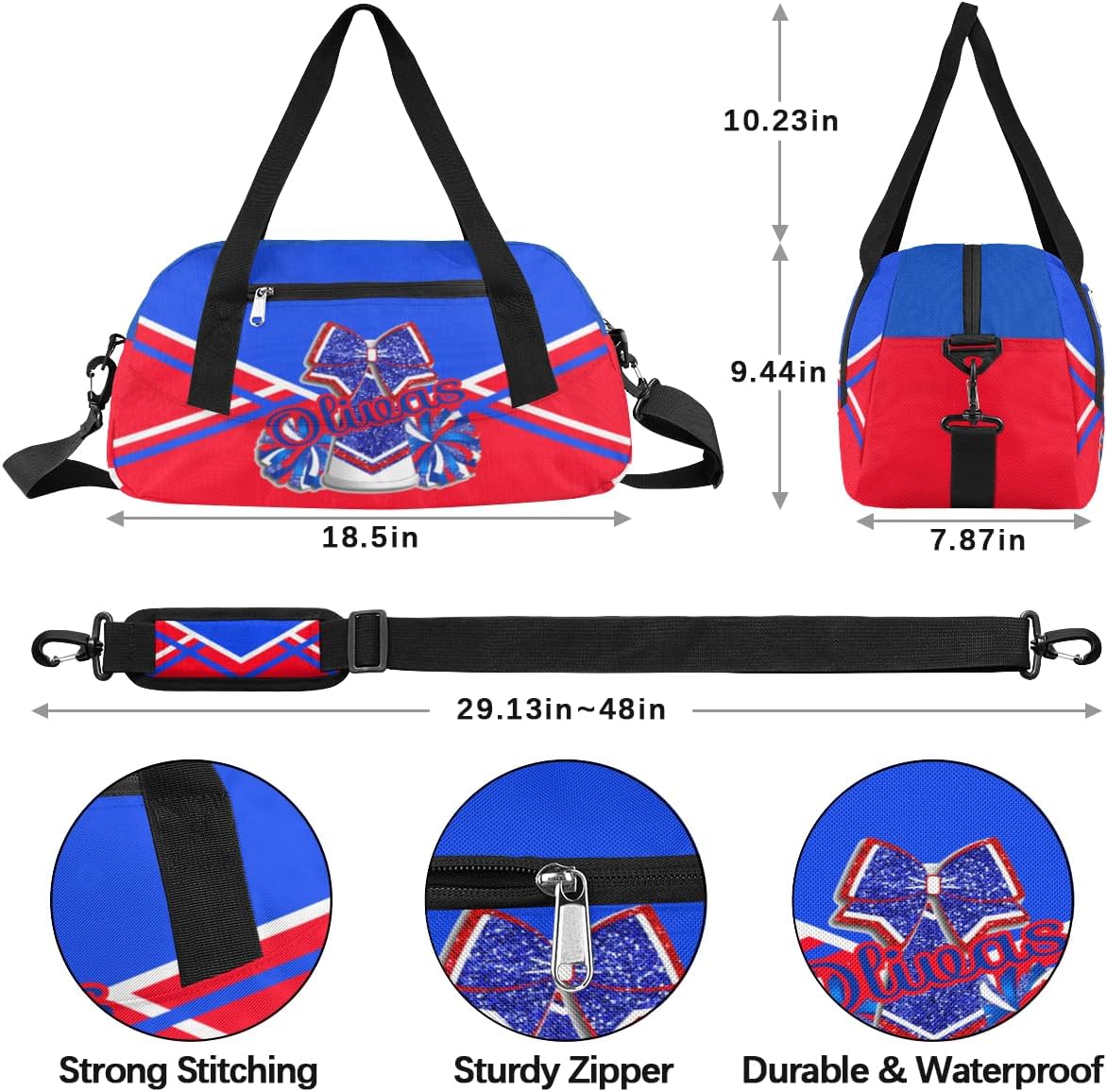 Personalized Cheerleader Bag Dance Bag for Girl, Custom Gym Bag Sport Duffel Bag, Weekender Bags Travel Duffel Bag Cheer Blue Red