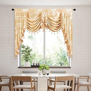 ELKCA Golden Jacquard Swag Waterfall Valance - Luxury Curtain Valance fo...