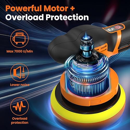 Miniatura 4 de Pulidor inalámbrico de coche para batería Dewalt de 18 V, kit de pulido de búfer de coche de 6 pulgadas, pulidor orbital portátil de 3 velocidades