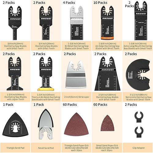Miniatura 2 de 154 hojas oscilantes de madera de metal con hojas de sierra oscilantes de titanio, papel de lija + 30 hojas de sierra oscilantes universales