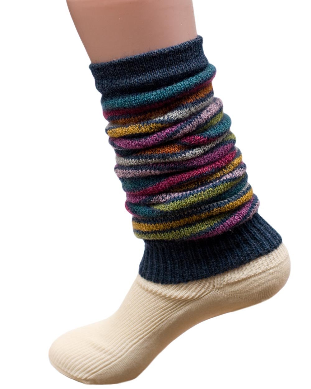 Hirsch Natur Women's Blue Striped Leg Warmers, 100% Wool (Blue Striped)