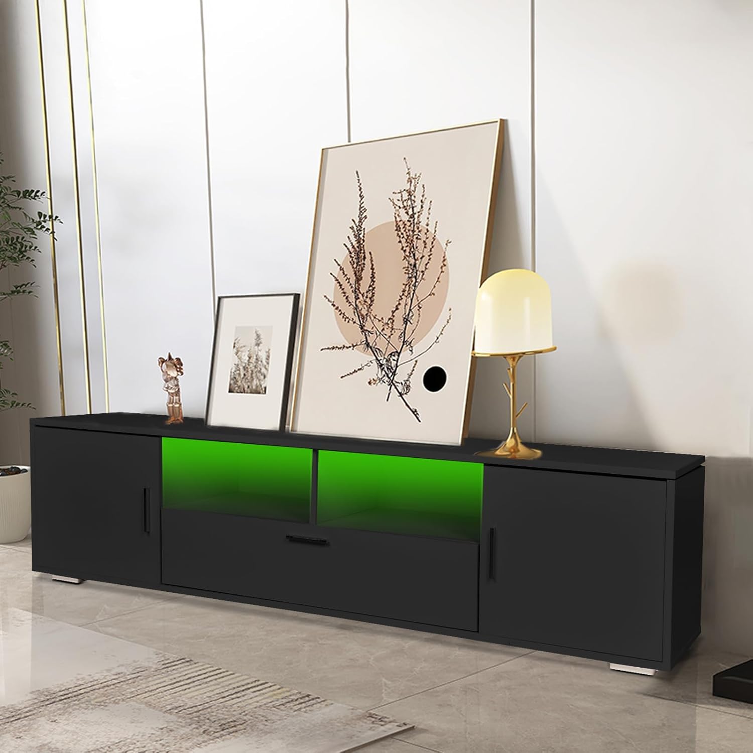 Modern TV Stand with 16 Colors RGB LED Lights, High Gloss