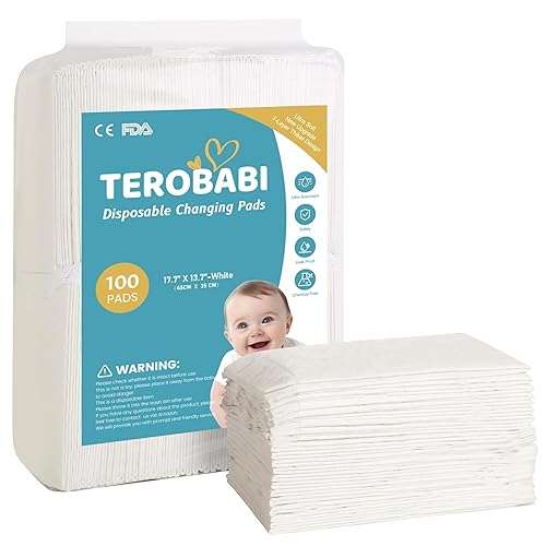 Cambiadores desechables para bebé, paquete de 100 forros de pañales de 17.5 x 13.5 pulgadas, ultra absorbentes, almohadillas transpirables,