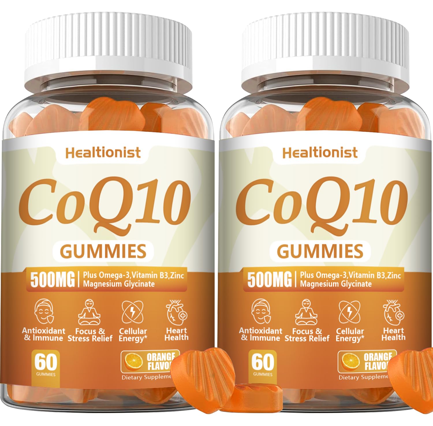 2 Pack 500MG Coq10 Gummies - 3X Better Absorption, Plus Omega-3, Magnesium, Vitamin B3 & Zinc - Coenzyme Q10 Supplements for Heart Health, Cellular Energy & Antioxidant, Vegan, 120 Counts