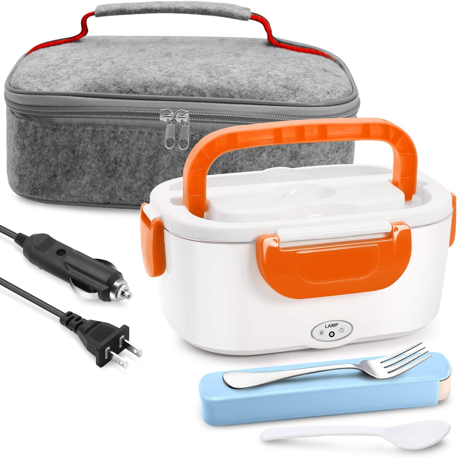 Electric Lunch Box Food Heater - Farochy Heating Lunch Box Heater Portable Microwave Electric Lunch Box 2 in 1 for Car and Home 110V & 12V, Stainless Steel Food Warmer and Heater (Orange)