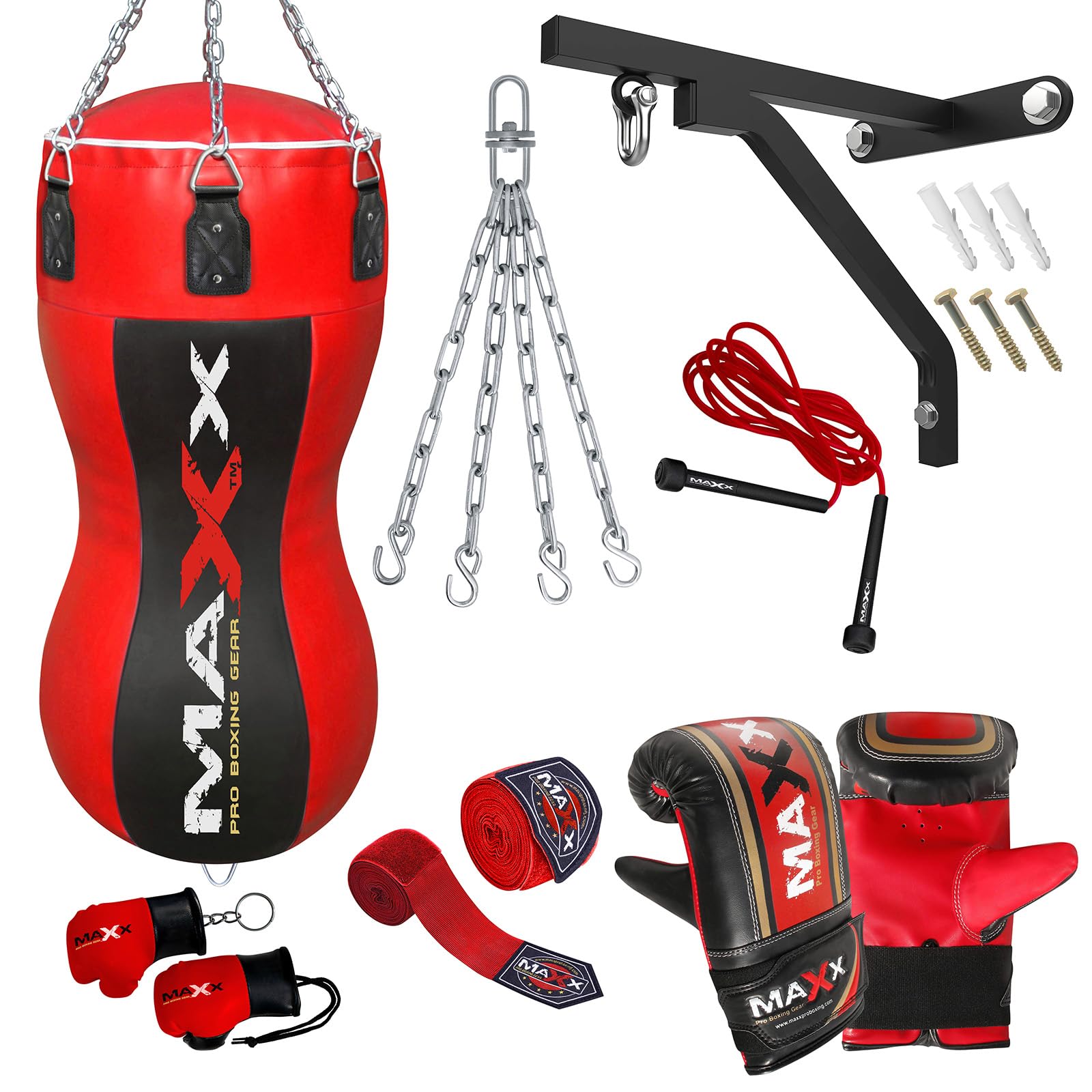 Maxx Black/Red Heavy Duty Punch Bags - Uppercut, Triple, Angle, Wrecking & More (Body Bag, BAG +10PCS SET BRACKET)