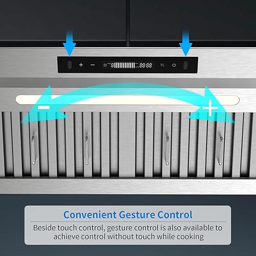 Miniatura 4 de Campana extractora de 30 pulgadas, 900 CFM, campana de ventilación integrada de acero inoxidable resistente, filtros deflectores, campana extractora