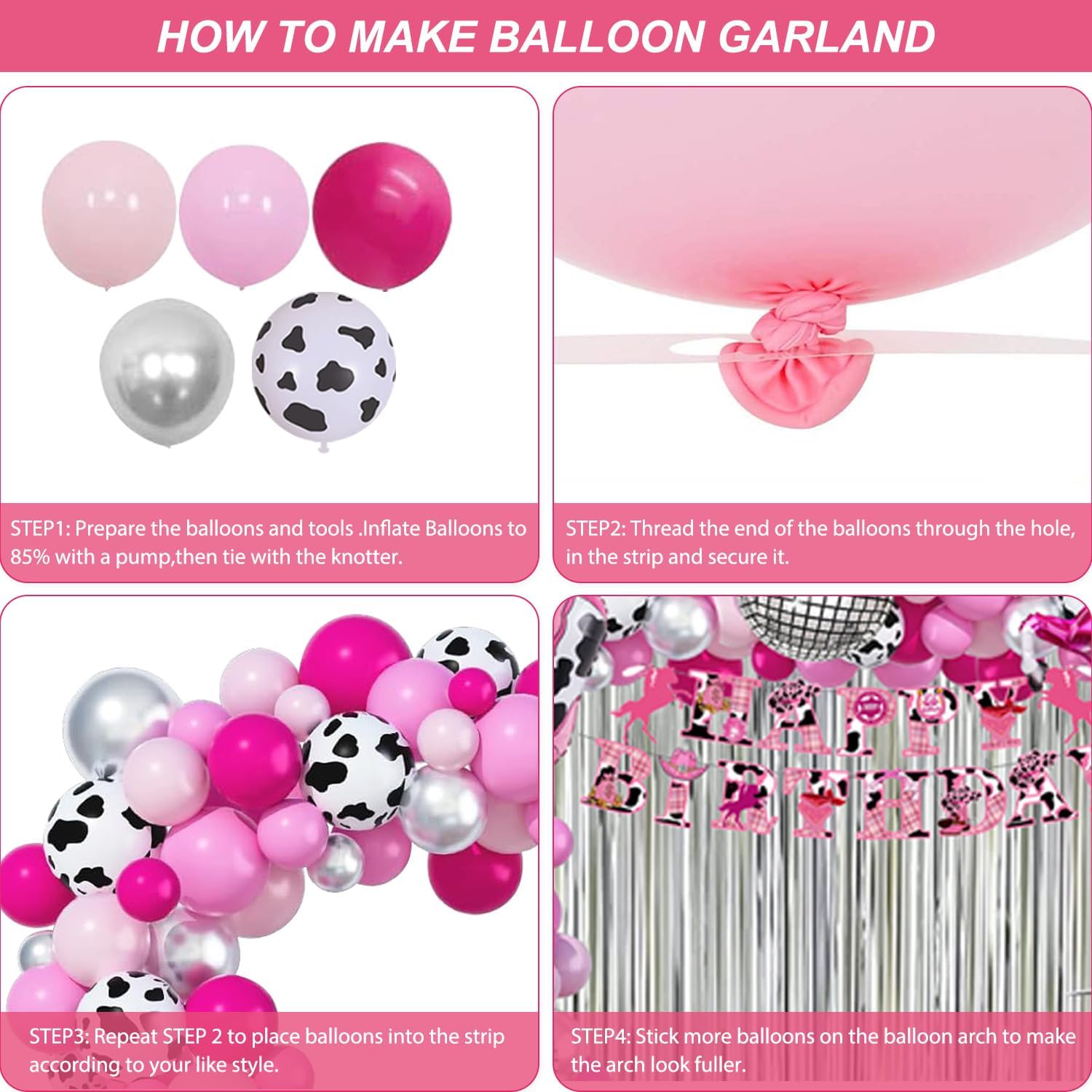 Disco Cowgirl Party Decorations, 171Pcs Western Horse Birthday Party Decoration Supplies for 16 Guests with Plates, Napkins, Forks, Tablecloth, Cake Topper, Fringe Curtain, Balloon Banner - Image 4