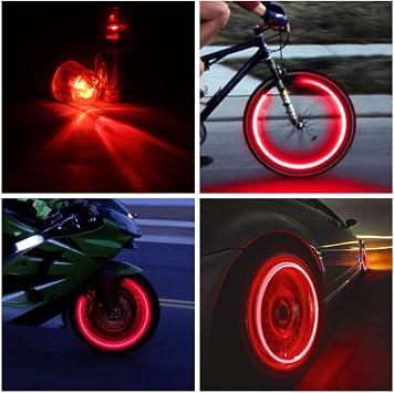 4 Pack LED Valve Stem Caps Lights for Car Tires Bike Truck Golf Cart Wheel Assemblies Light up Air Neon Bicycle Motorcycle Tyre for Kids Men Women(Red)