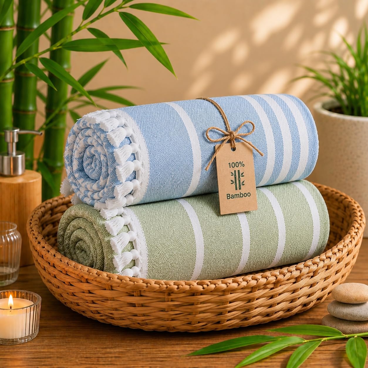 (Set of 2) 100% Bamboo Cotton Towel|300TC Premium Soft, Lightweight & Quick Dry | Turkish Style Towel Assorted Colours | Multipurpose for Beach, Pool, Bath, Spa, Yoga, Travel | 160 x 83 cm-image-48