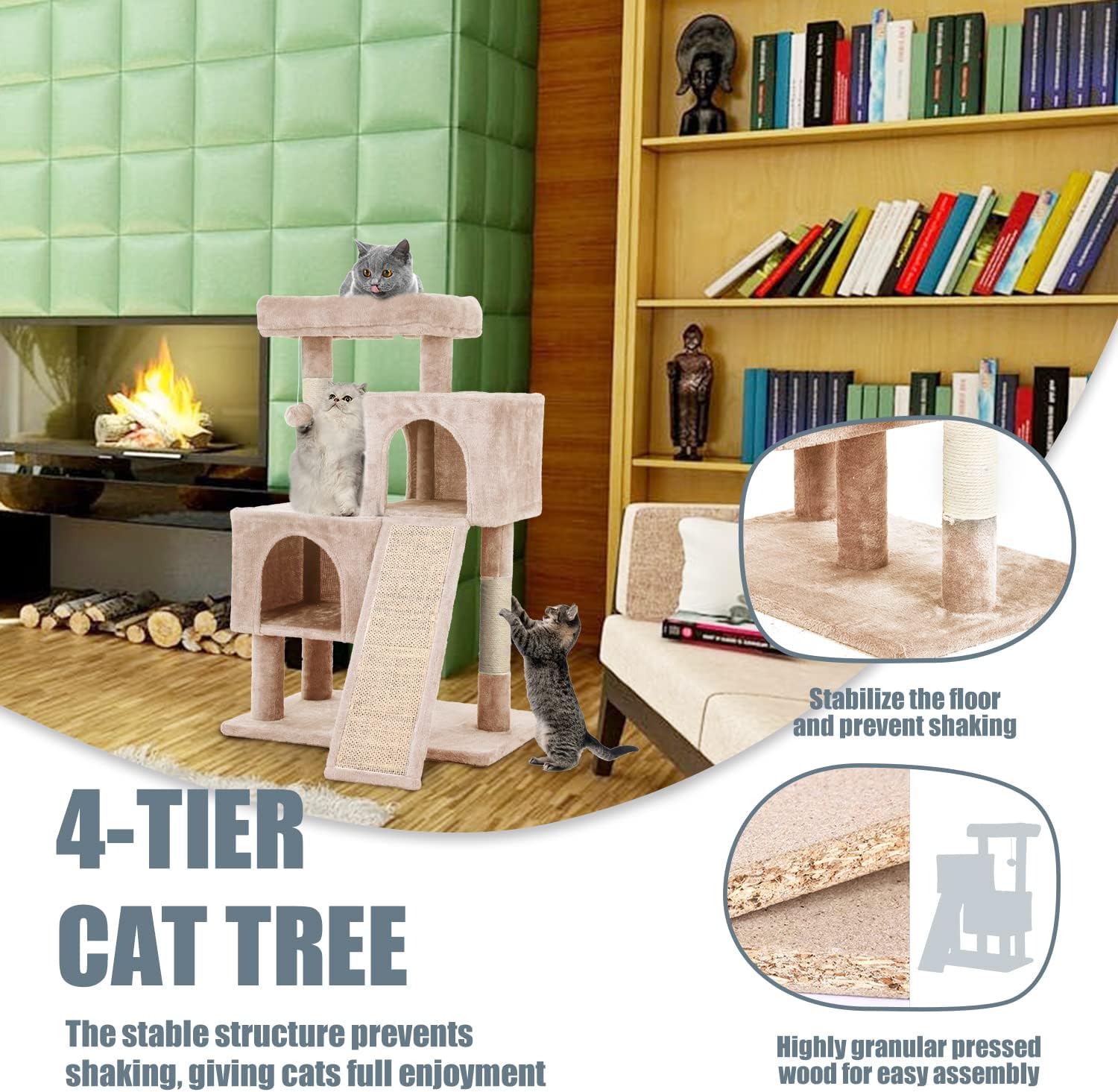 Cat Tree for Indoor Cats, 36in Cat Tower Multi-Level Cat Condo with Sisal Scratching, Scratching Board, Dangling Ball, Extra Large Perch for Cats and Kittens (Beige)