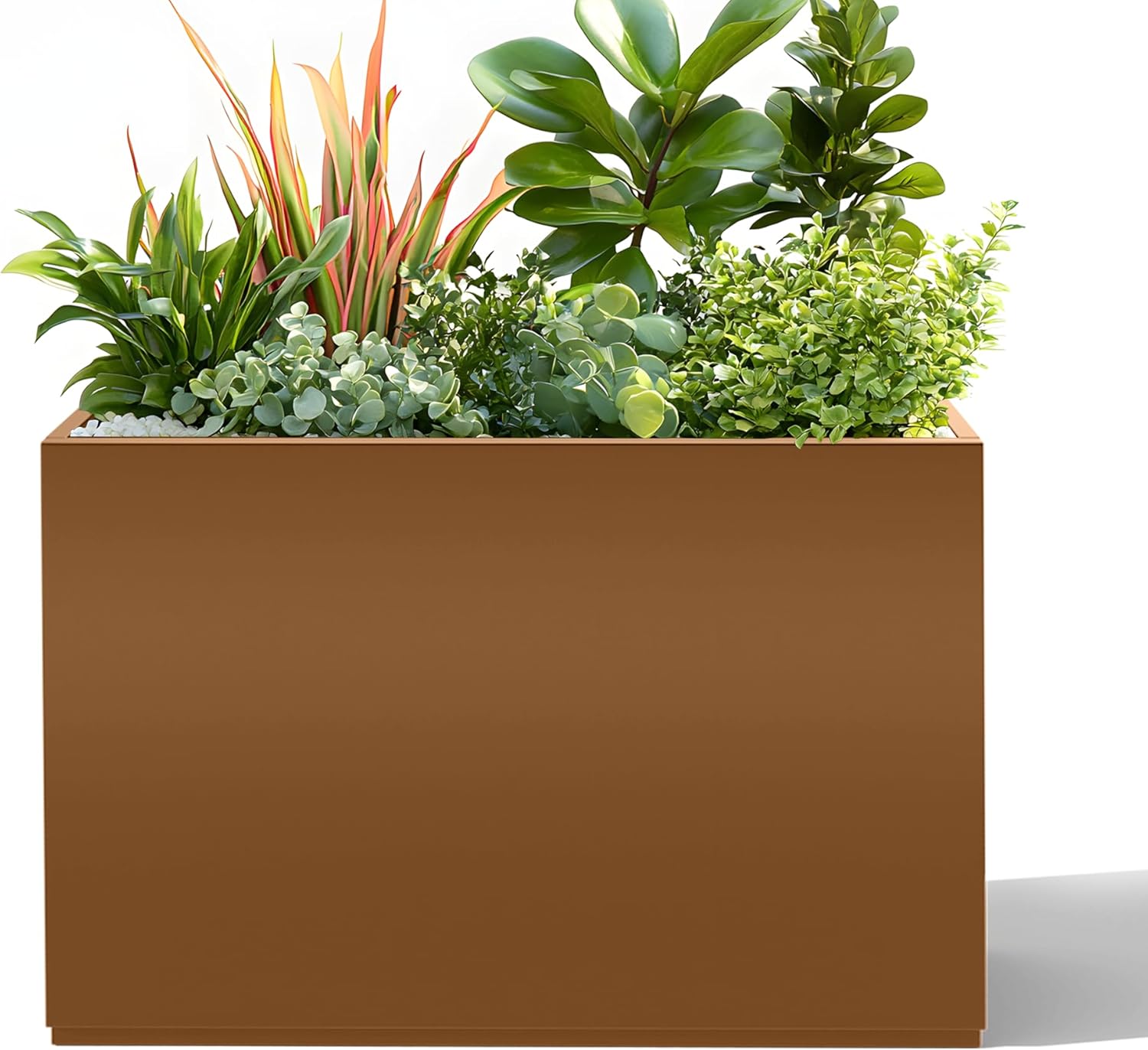 Tall Metal Planter, 12" W×24" H Large Rectangular Planter Box for Outdoor or Indoor, All-Weather Durable Plant Box with Drainage Holes & Removable Shelf for Patio, Porch, Garden, Trees, Flowers