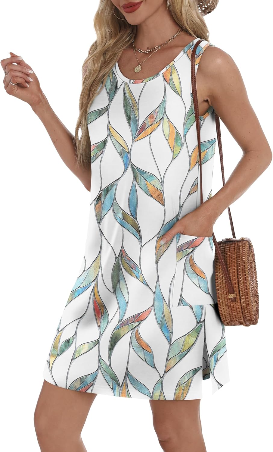 Coverup Summer Dresses for Women 2025 Eyelet Casual Loose Sleeveless Sundresses Tank Dresses with Pockets - Image 3