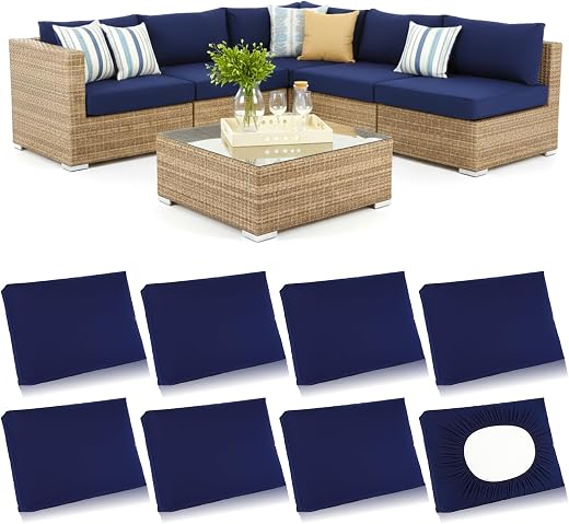 Kifmurase 8Pcs Stretch Patio Cushion Covers, Outdoor Couch Covers Replacement, Outdoor Sofa Replacement Slipcovers, Washab...
