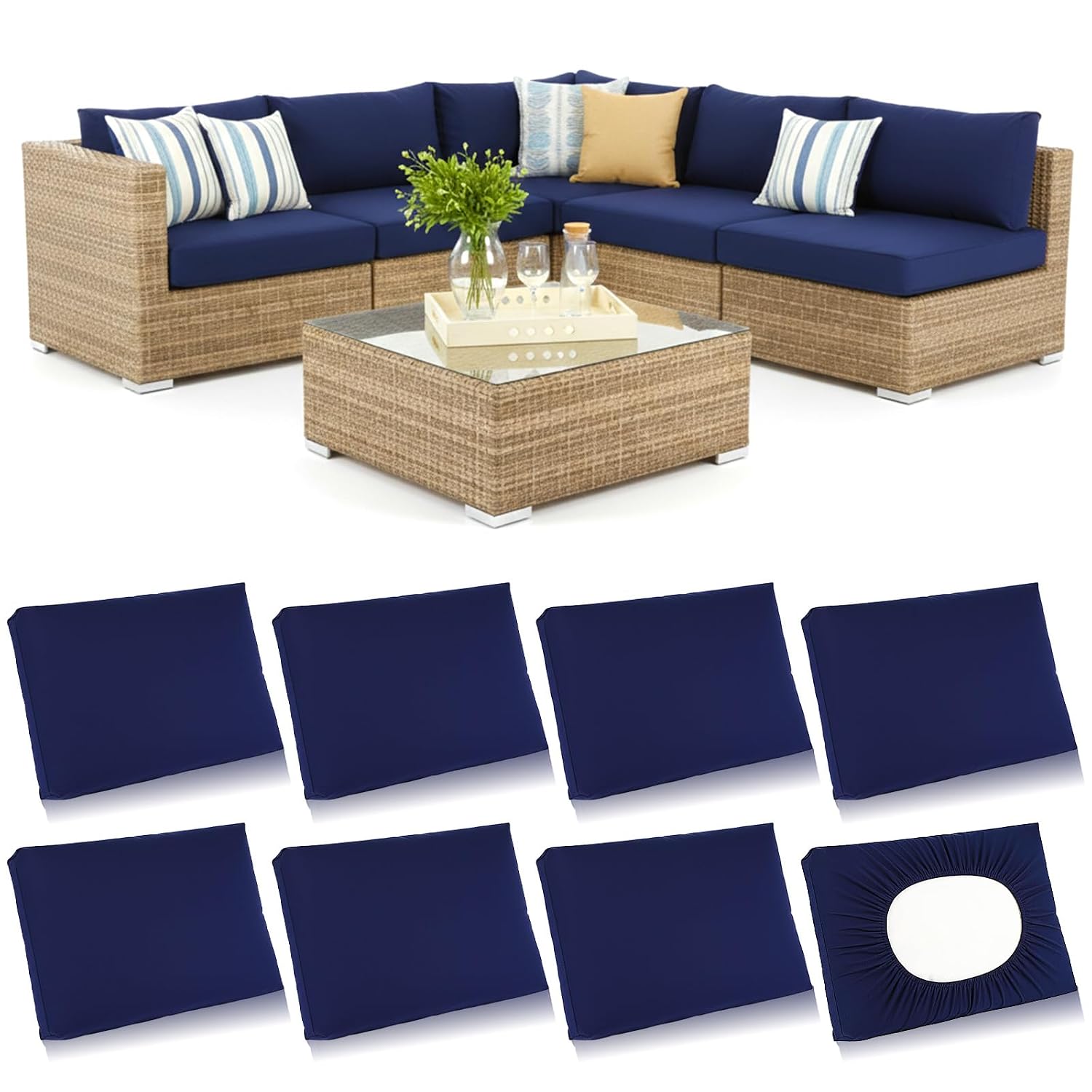 Kifmurase 8Pcs Stretch Patio Cushion Covers, Outdoor Couch Covers Replacement, Outdoor Sofa Replacement Slipcovers, Washab... - Review, Price and Buying Guide