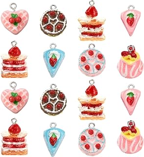DanLingJewelry 32Pcs 8 Styles Flatback Dessert Sweet Charms Lovely Strawberry Cake Food Charms for Earring Bracelet Jewelry Making