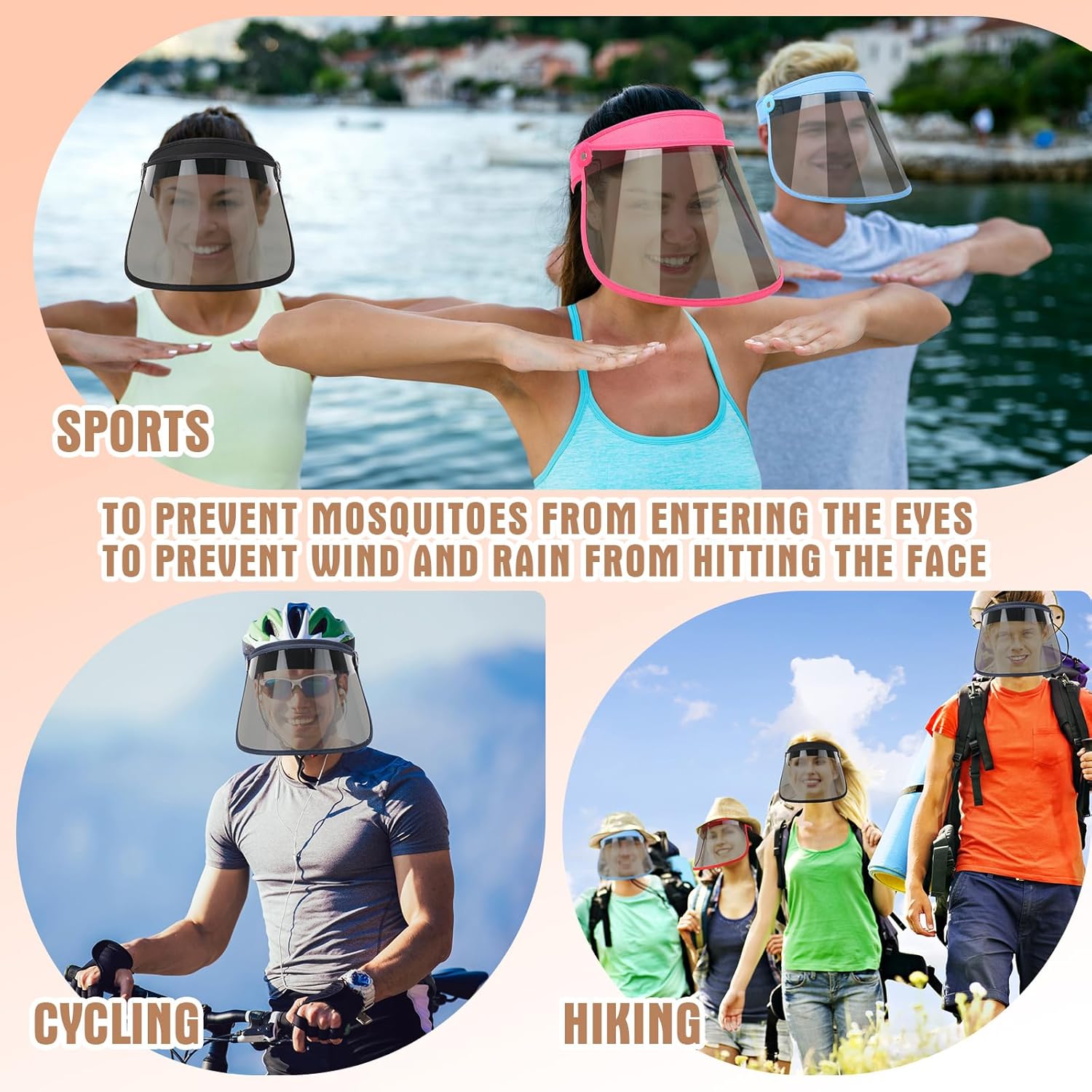 Skicuff 12 Pcs Sun Visors Face Shield UV Protection Hat Full Face Shield Sunblock Plastic Clear Poker Hat Bulk Roll up Adjustable Outdoors Visor Cap Beach Sports Cap for Women Men Yard Summer