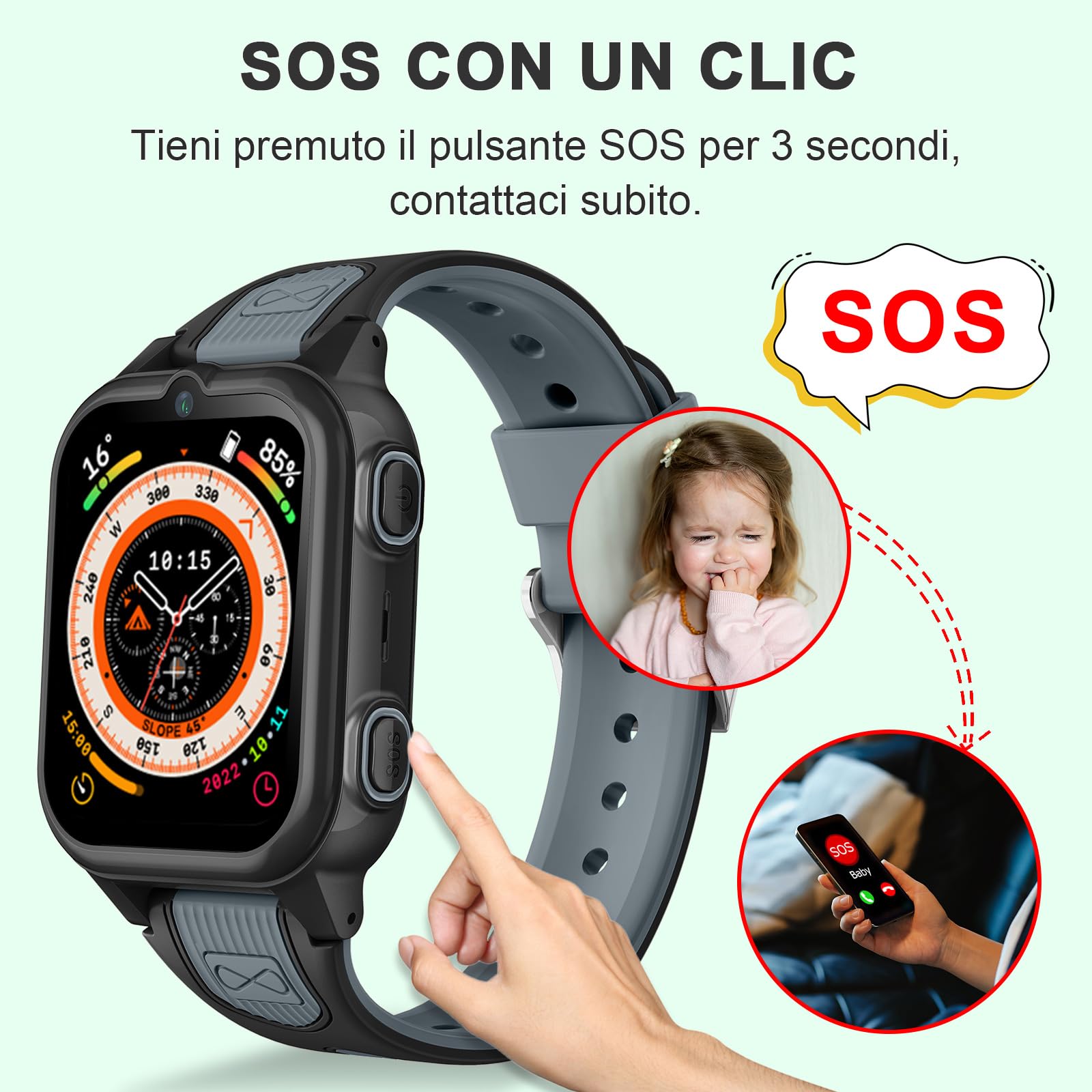 Orologio Intelligente per Bambini 4G Smartwatch Telefon Impermeabile con WiFi GPS SOS Controllo Genitori Videochiamata SMS Modalità Classe Rifiuto Chiamate Sconosciute Sveglia pre Ragazzi e Ragazze