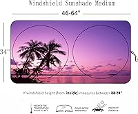 Vista 2 de [2025 Actualización] Parasol para parabrisas con palmera tropical y puesta de sol en la playa, para automóvil, SUV, camión, mantiene el vehículo