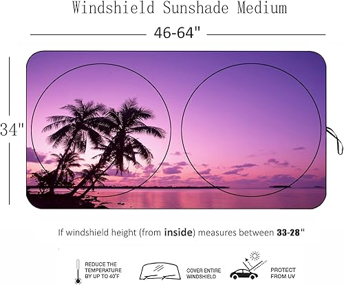 Miniatura 2 de [2025 Actualización] Parasol para parabrisas con palmera tropical y puesta de sol en la playa, para automóvil, SUV, camión, mantiene el vehículo