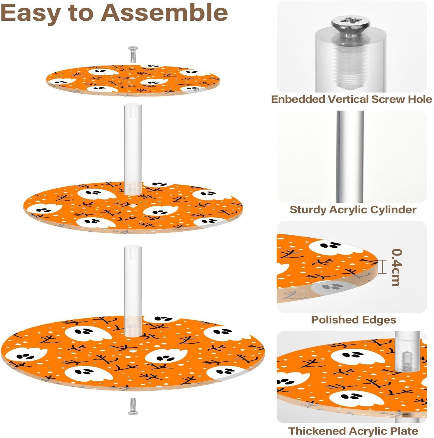 Cartoon Boo-boos Branch 3 Tier Cupcake Stand Acrylic Tower Display Holder Dessert Stand Round Serving Tray for Tea Parties Weddings Birthday Celebrations Baby Showers