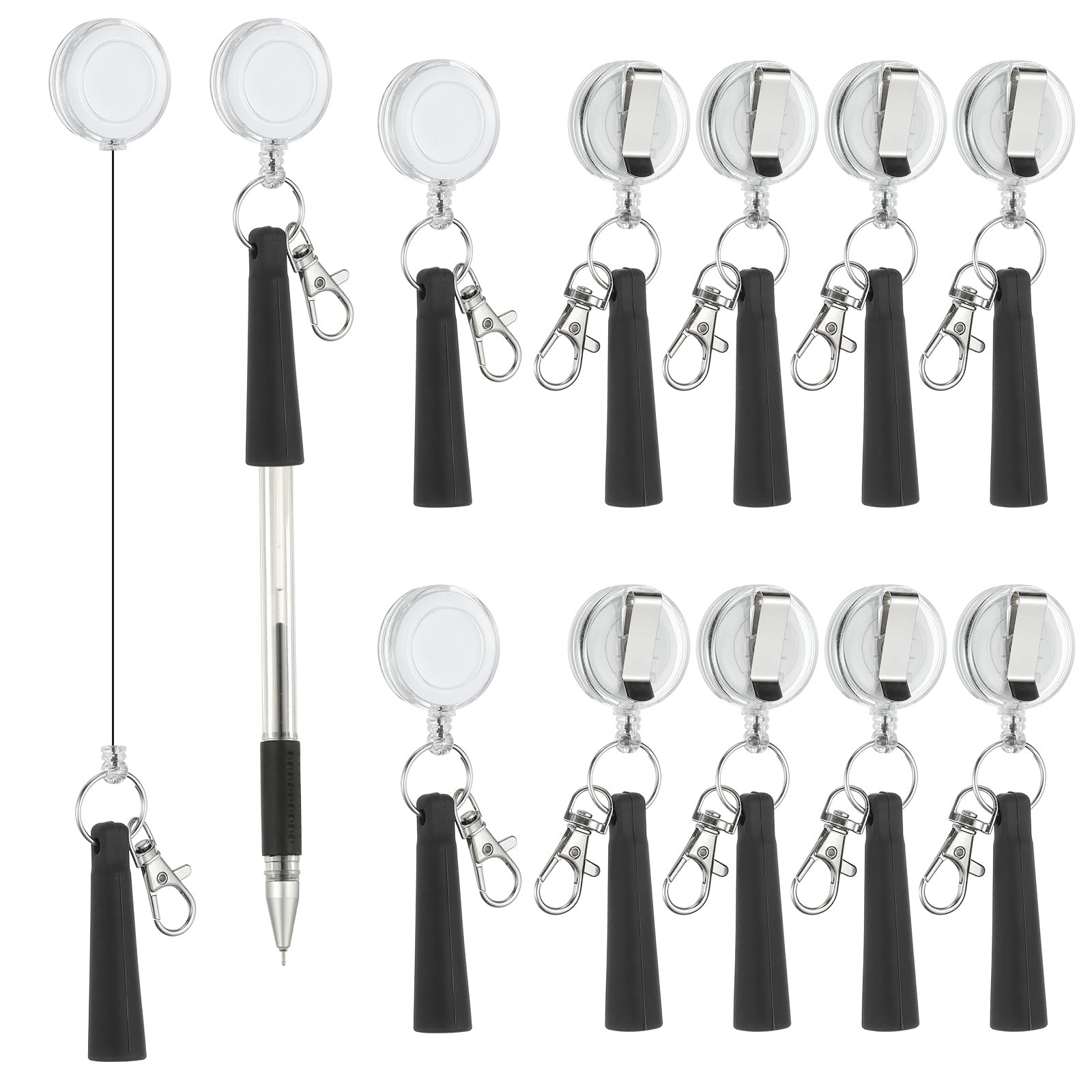 PATIKIL Retractable Pen Holder, 20Pcs Pull Pen Pencil Holder Elastic Silicone Grip Pencil Holder for Woodwork Bricklayer Markers and Carpenter Pencils, Clear