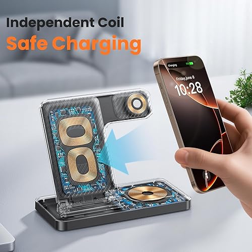 Miniatura 2 de DUMTERR Estación de carga 3 en 1 para Apple, cargador inalámbrico para iPhone 17 16 15 14 13 12 11 Pro Max, estación de carga inalámbrica plegable