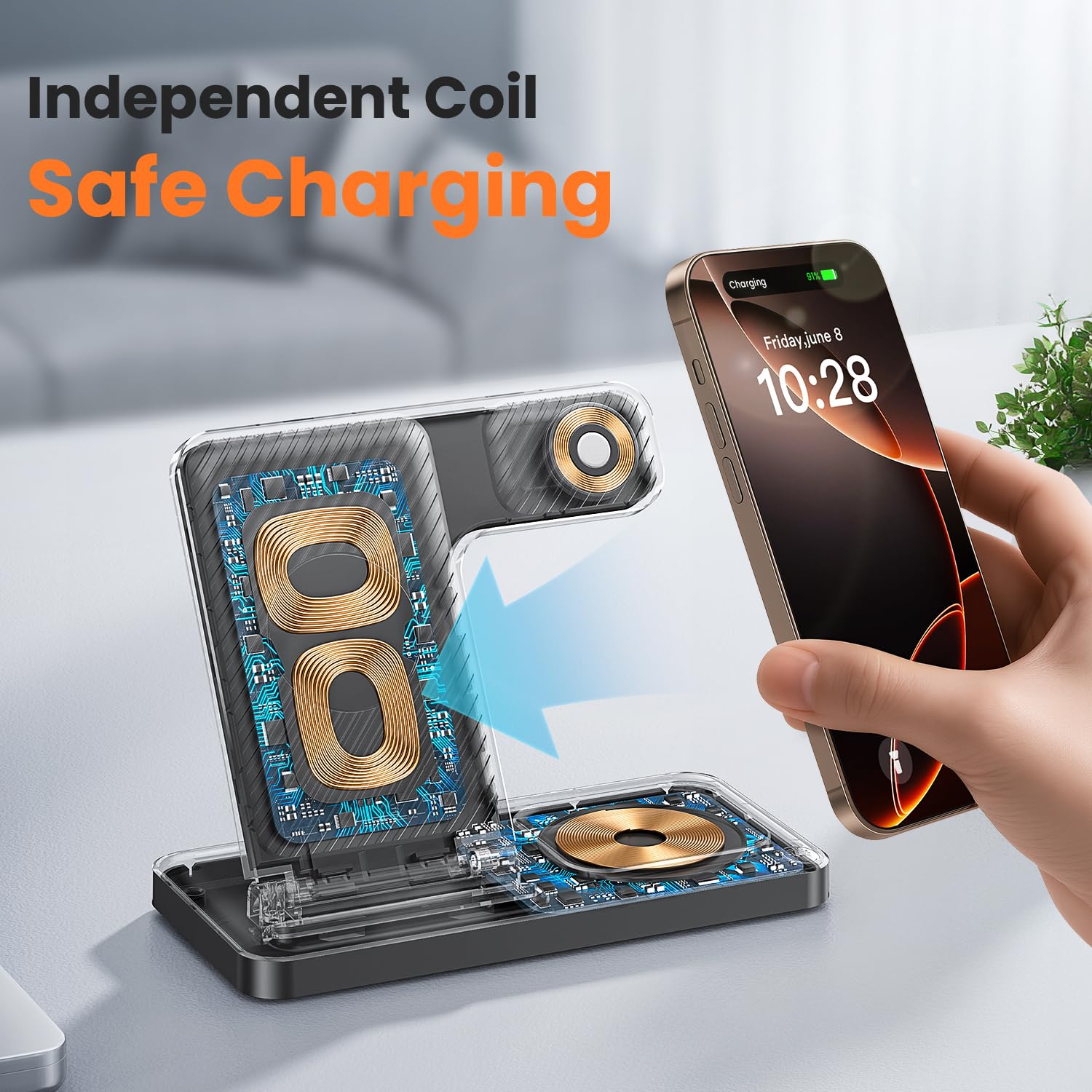 DUMTERR 3 in 1 Charging Station for Apple, Wireless Charger for iPhone 17 16 15 14 13 12 11 Pro Max, Foldable Wireless Charging Station for Multiple Devices for Apple Watch Ultra & Airpods Pro 4 3 2