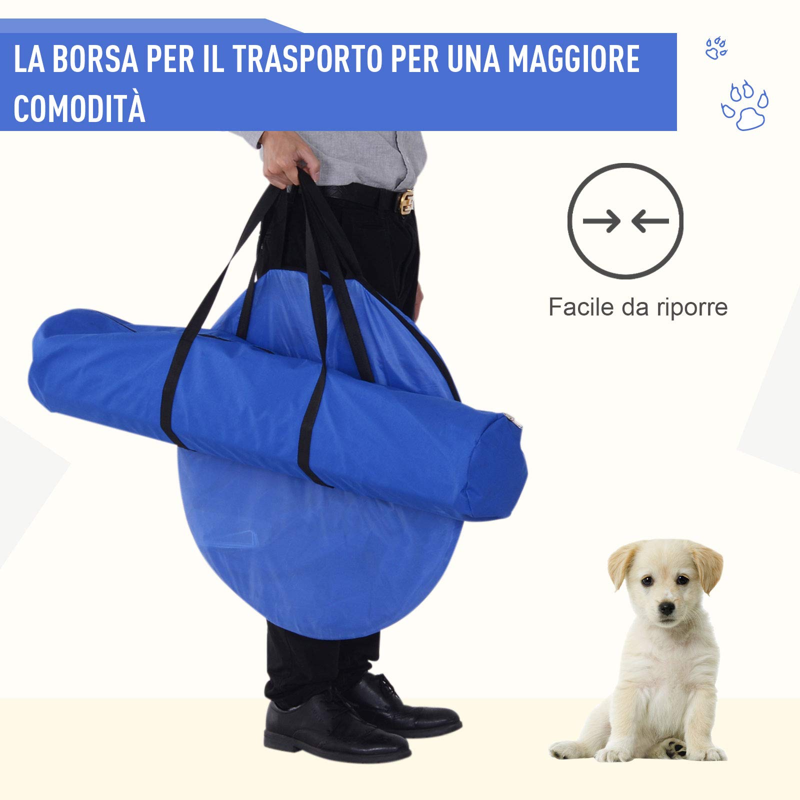 PawHut Agility Dog Training Set Tunnel Slalom Ostacolo Sacca Trasporto Giallo Blu