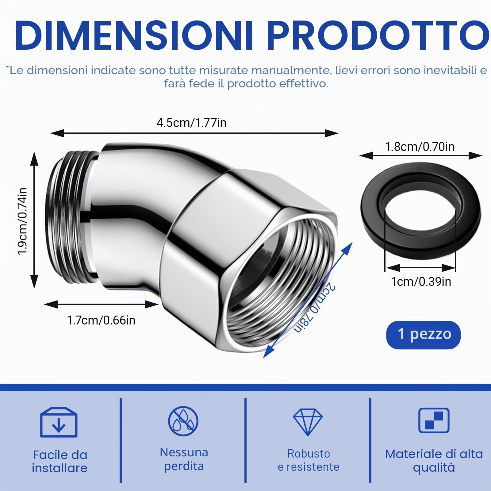 Adattatore Doccia 135° Connettore Angolare per Soffione in Rame con Guarnizione