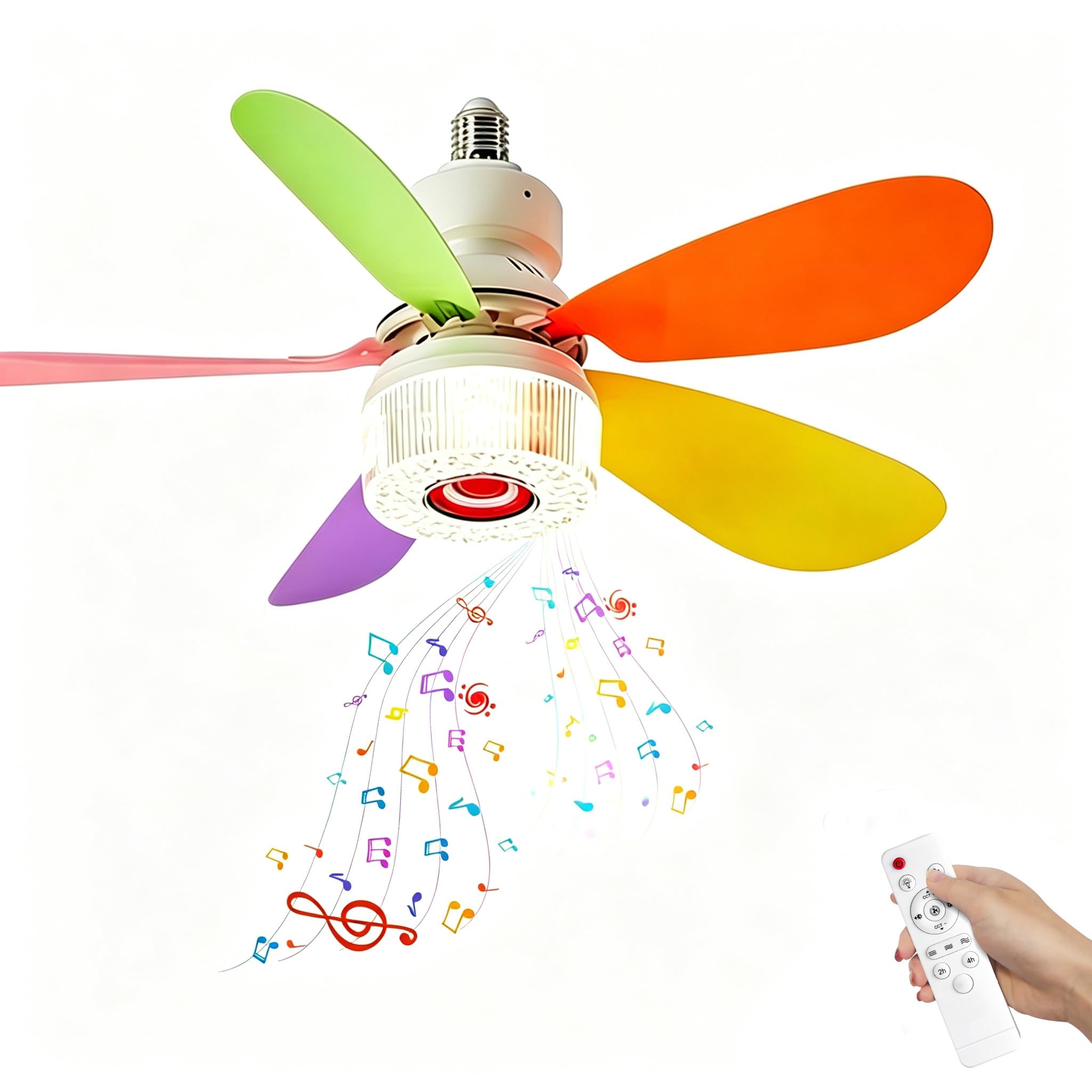 OEHUG RGB Ceiling Fans with Lights and Remote,E27 LED Ceiling Fan Light with Bluetooth Speaker,3 Speeds,3 Colors,1/2H Timer,Fan Lights Ceiling Music Player for Home Room (Colorful)