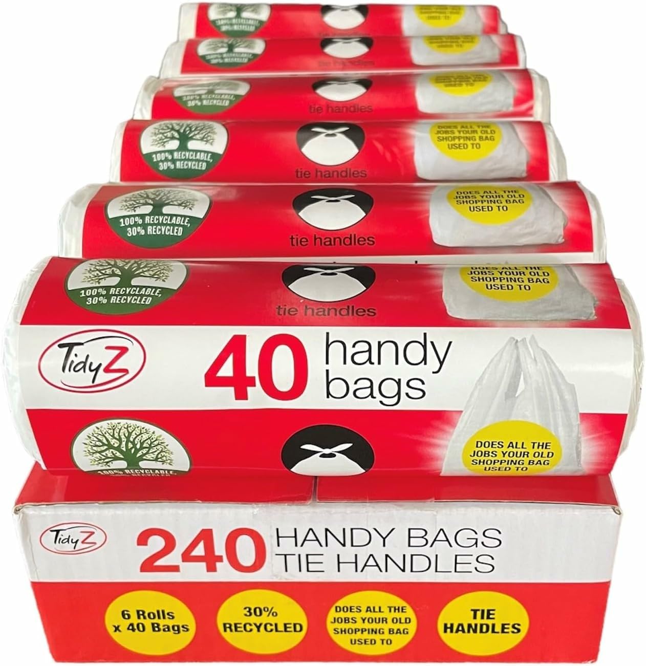 Le11 White Le11® 240 Handy Waste Bags With Tie Handles – 6 Rolls Of 40 Bags, Durable & Convenient For Everyday Use