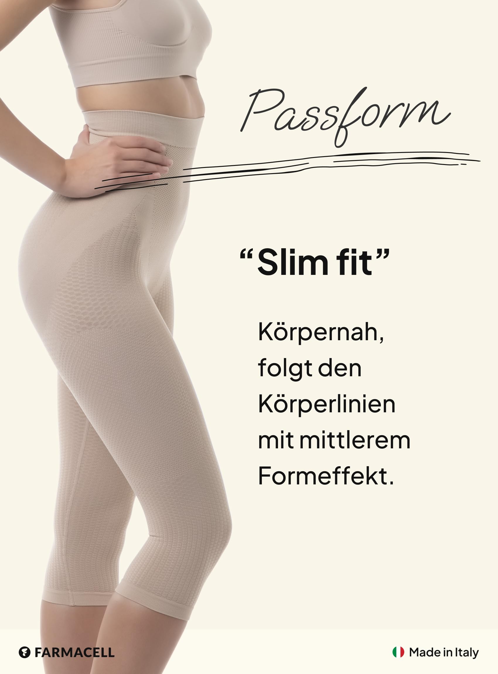 FarmaCell Anti-Cellulite Leggings Damen 3/4, Bauchweg, Push-Up-Po Hose, Made in Italy, 323