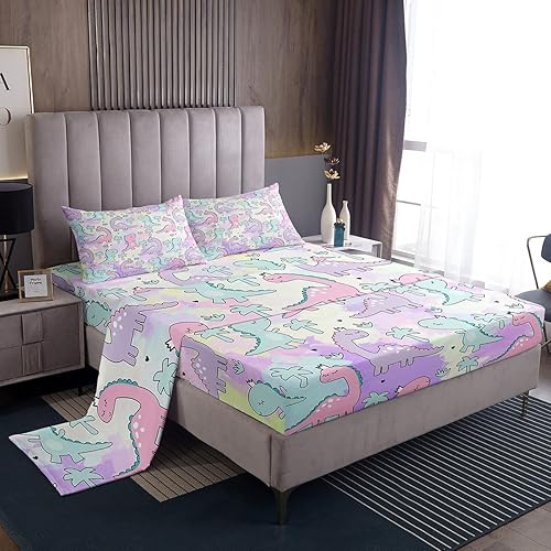 Erosebridal Juego de sábanas de dinosaurio, tamaño King, juego de ropa de cama de dinosaurio Kawaii para niños y niñas, regalo para decoración de disponible en Yaxa El Salvador