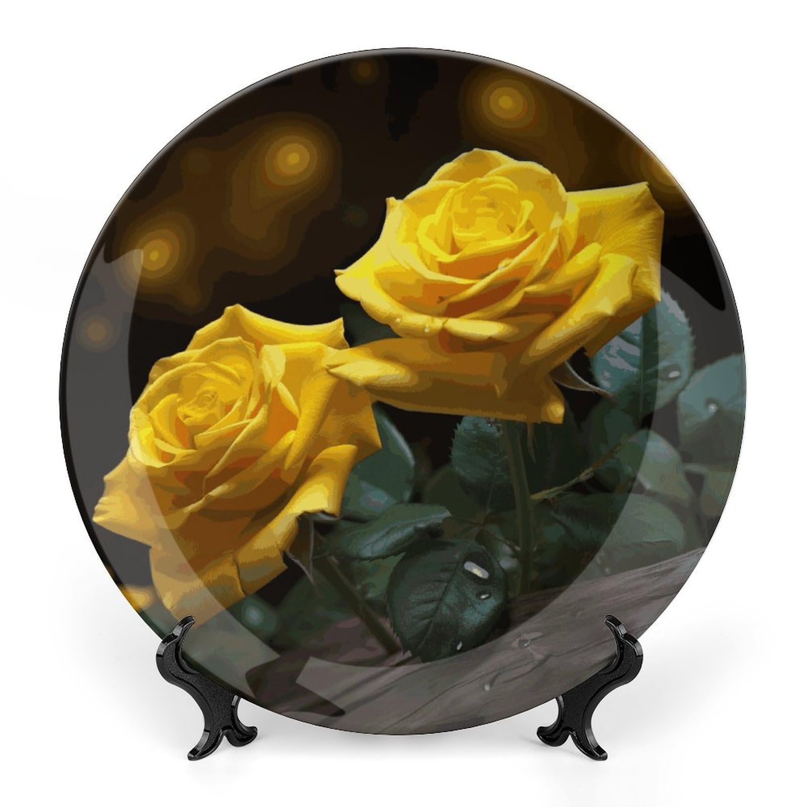 Assiette en porcelaine anglaise 20 cm motif roses jaunes pour dessert