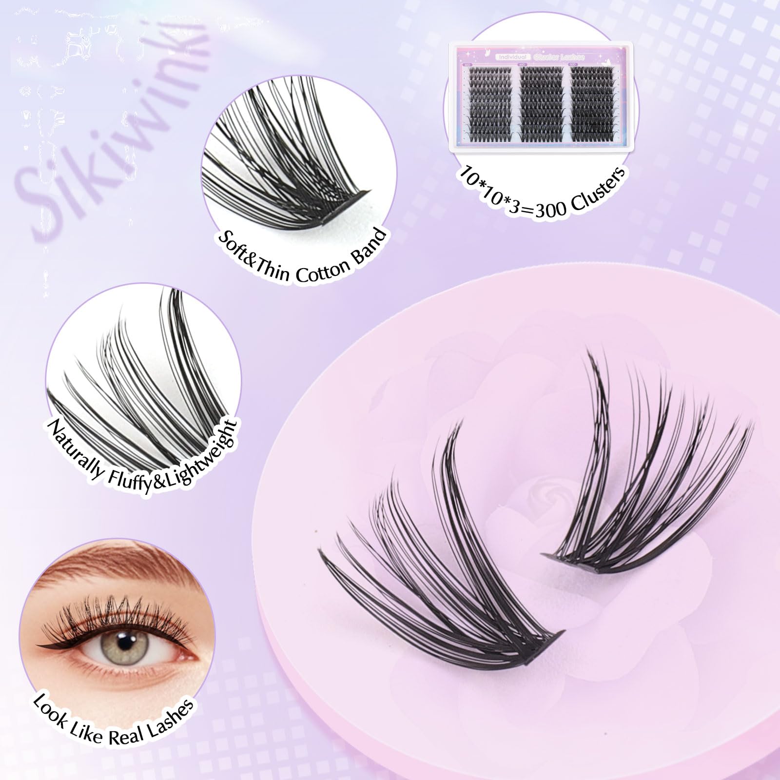 Silkiwinki Individual Lashes 300PCS Cluster Lashes Natural 3 Styles Mixed 8-16MM False Eyelashes Kit with Lash Tweezers(30D+40D+50D) - Image 3