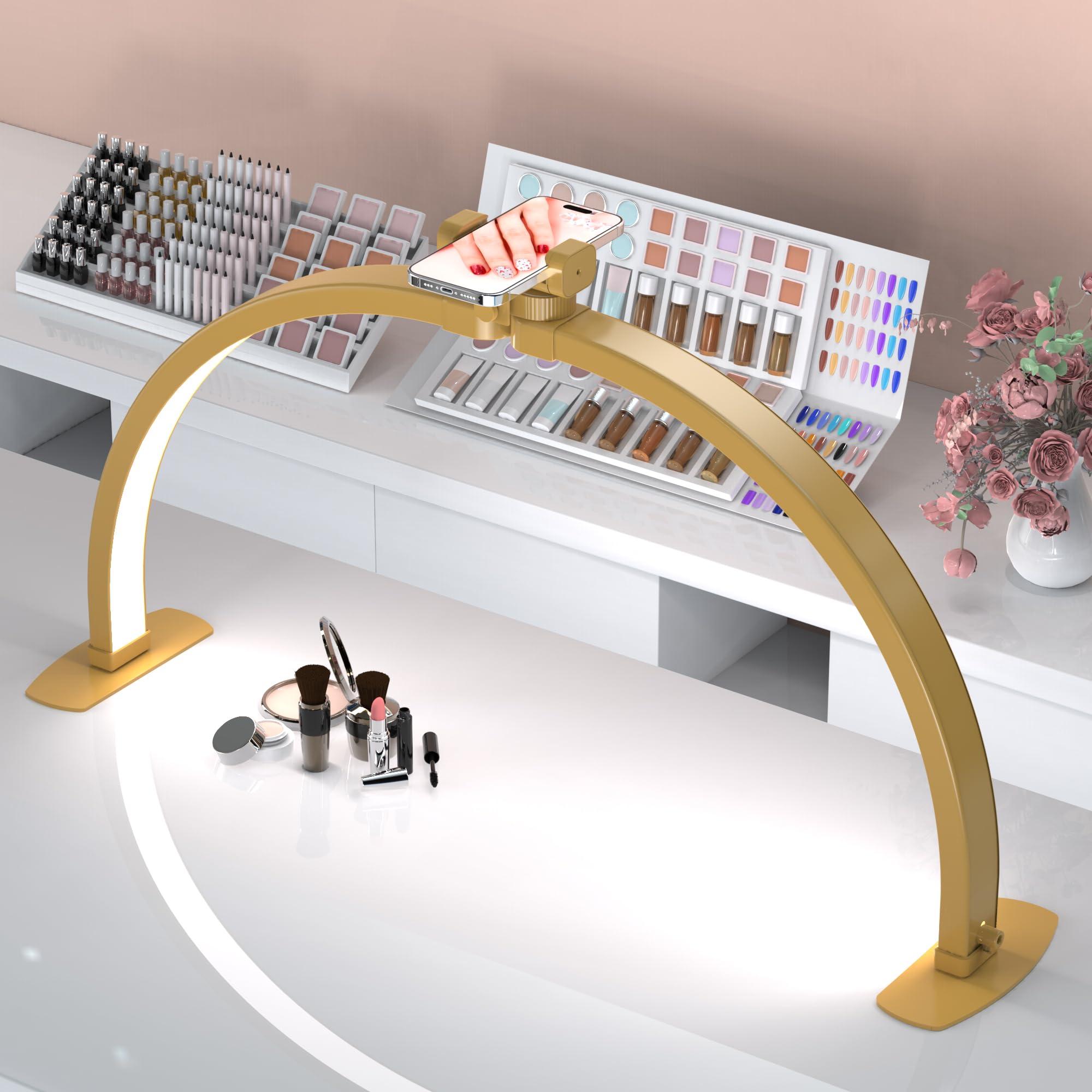 Photo 1 of SLYFTE Premium Large Half Moon LED Light for Nail Tech, Foldable Arch Light for Nail Desk Lamp with Phone Stand Perfect for Manicure Handicraft Lighting (Golden, Large)
