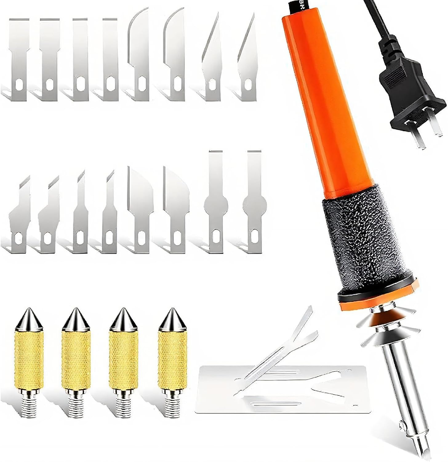 Electric Hot Knife Cutter Tool, Wood Burning Kit with 16 Blades 4 Chuck Sleeves, Quick Heating, Multipurpose for Soft Thin Plastic Foam Stencils (US Plug 110V 3000W)